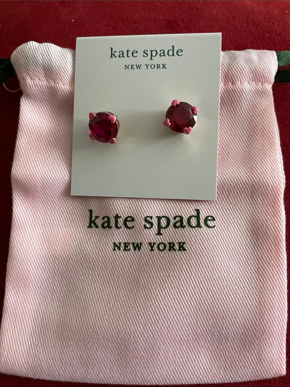 kate spade Pink Crystal Heart-Prong Stud Earrings With Dust Bag NWT